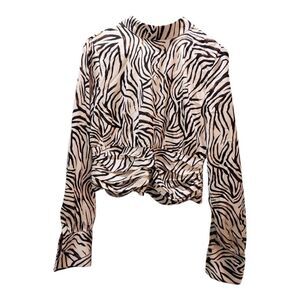 RACHEL ZOE Zebra Print Ruched Blouse Medium Night Out Business Woman Mobwife